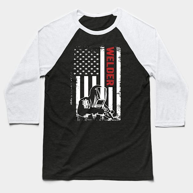 Welding Funny Welder Quotes USA American Flag Baseball T-Shirt by Visual Vibes